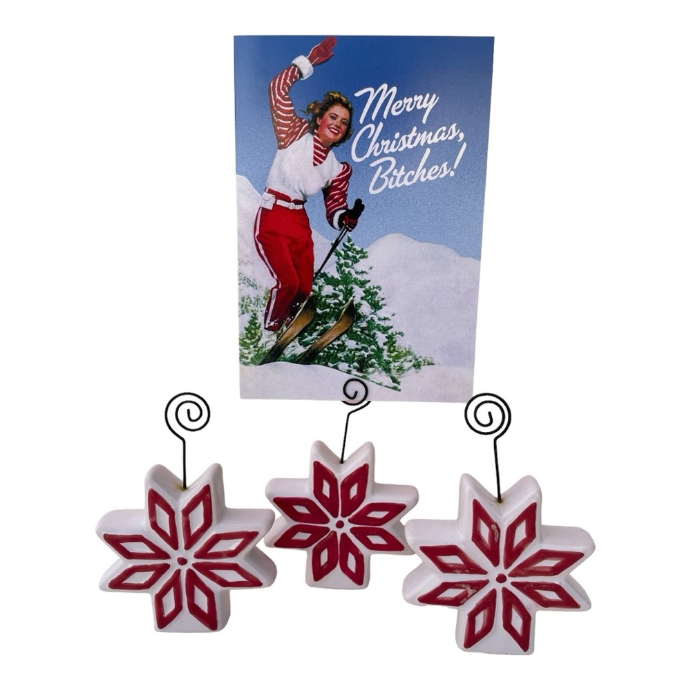 Red & White Ceramic Snowflake Picture Display Stands